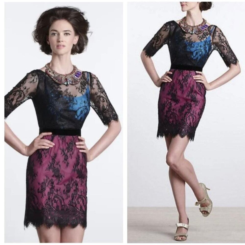 Tracy Reese Anthropologie Toulouse Lace Sheath Dress Colorblock Silk Lining  
4